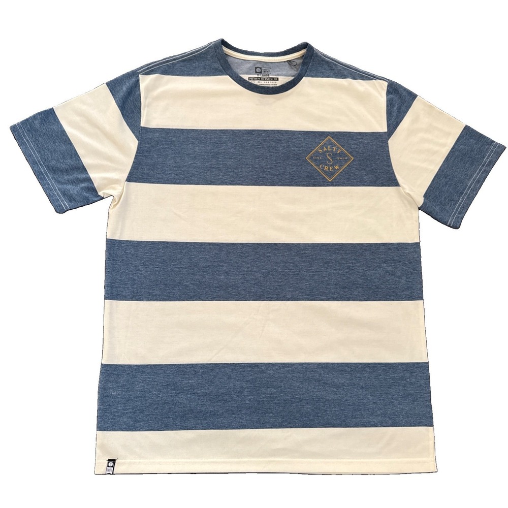 Salty Crew Premium Technical Tee Mens XL Blue Stripe UV 40 Protection Beach SS